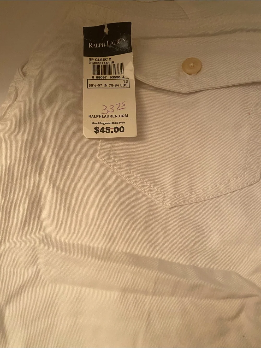 Ralph Lauren NWT Girls White Bermuda - Chino Twill Cotton Shorts Size 12